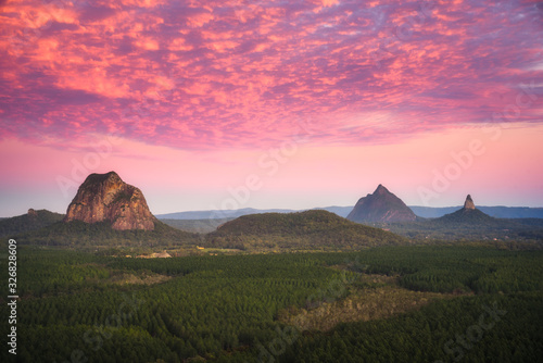 Canvas Print Sunrise over Glass House Mountains in Queensland