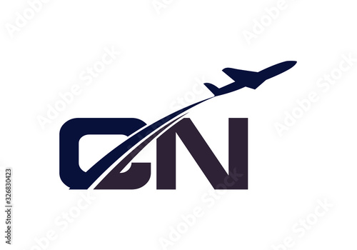 Initial Letter C and N  with Aviation Logo Design, Air, Airline, Airplane and Travel Logo template.