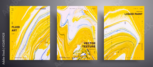 Abstract vector banner, collection of modern fluid art covers. Trendy background that can be used for design cover, invitation, presentation and etc. Yellow, blue and white unusual surface template