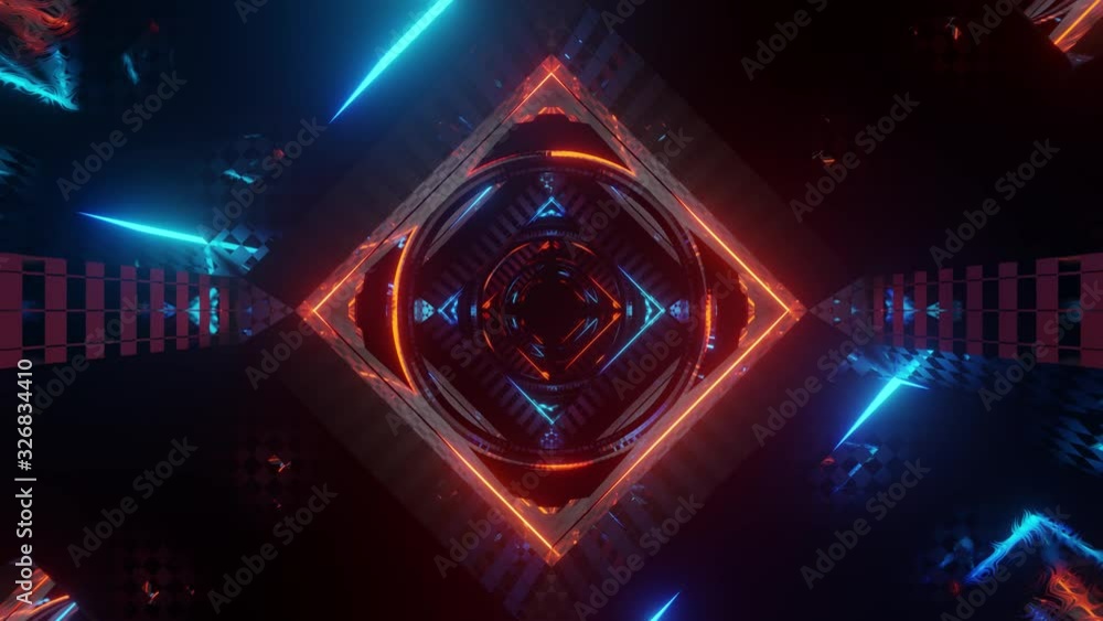 futuristic neon tunnel 3d render animation loop