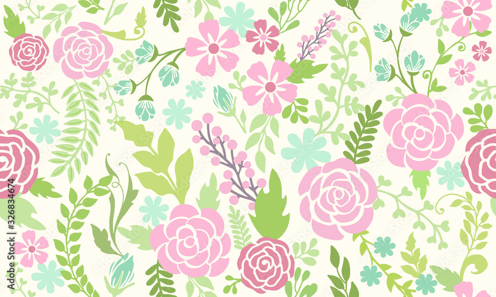 Seamless spring flower, with leaf and floral pattern background design.