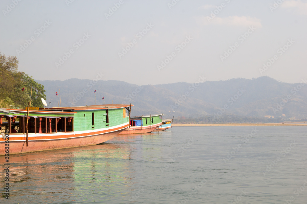 long tail boat at Mekong river in Bokeo, Laos
