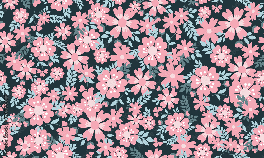 Cute of flower pattern background for spring, with leaf and floral design.