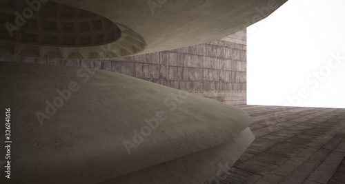 Architectural background. Abstract concrete interior with smooth discs. 3D illustration and rendering.