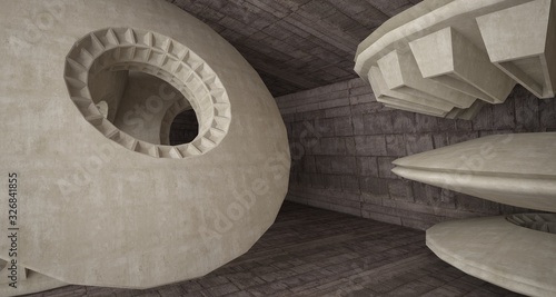 Architectural background. Abstract concrete interior with smooth discs. 3D illustration and rendering.