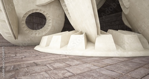 Architectural background. Abstract concrete interior with smooth discs. 3D illustration and rendering.