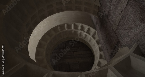 Architectural background. Abstract concrete interior with smooth discs. 3D illustration and rendering.