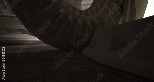Architectural background. Abstract concrete interior with smooth discs. 3D illustration and rendering.