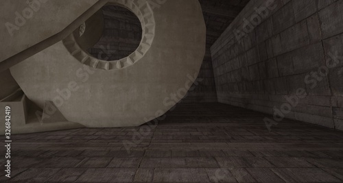 Architectural background. Abstract concrete interior with smooth discs. 3D illustration and rendering.