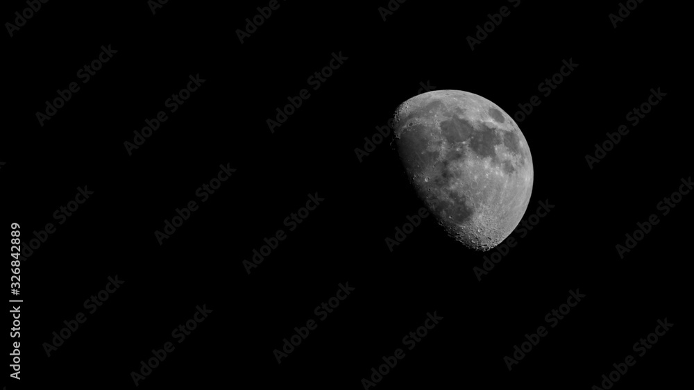 Beautiful Waxing Moon Surface in the Night Sky and Sea of Tranquility Beautiful Waxing Moon Surface in the Night Sky and Sea of Tranquility