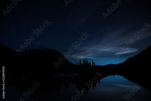 Stars over a lake in the Rocky Mountains night time landscape