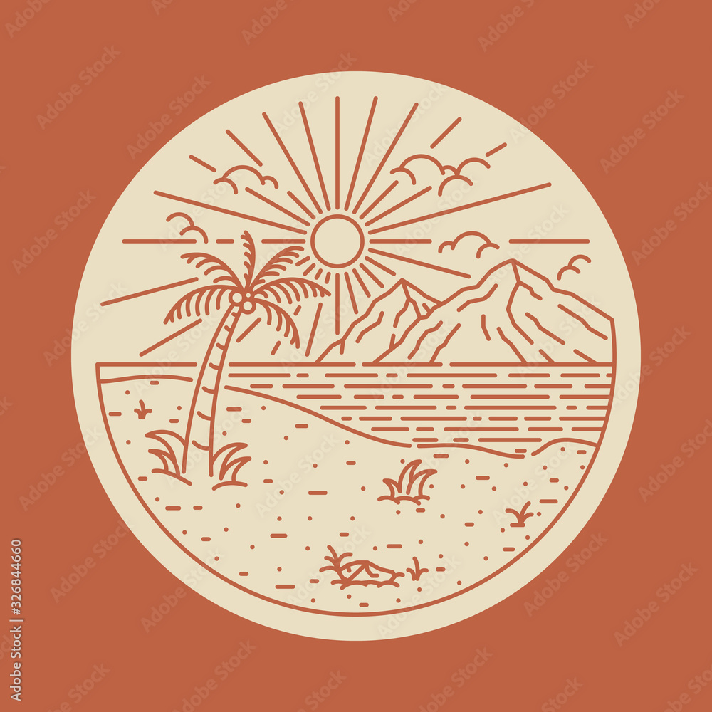 Summer beach sea line badge patch pin graphic illustration vector art t-shirt design Summer beach sea line badge patch pin graphic illustration vector art t-shirt design