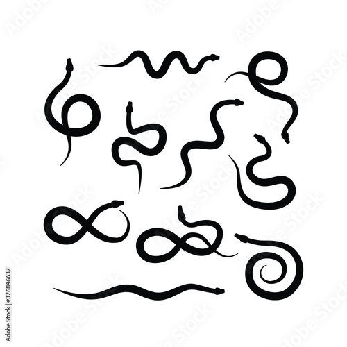 Set of snakes silhouette vector