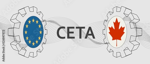 CETA - Comprehensive Economic and Trade Agreement. Europe and Canada association. Trade union. Flags of the European Union and Canada