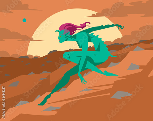 green girl female martian on mars