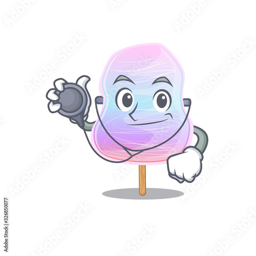 A mascot picture of rainbow cotton candy cartoon as a Doctor with tools