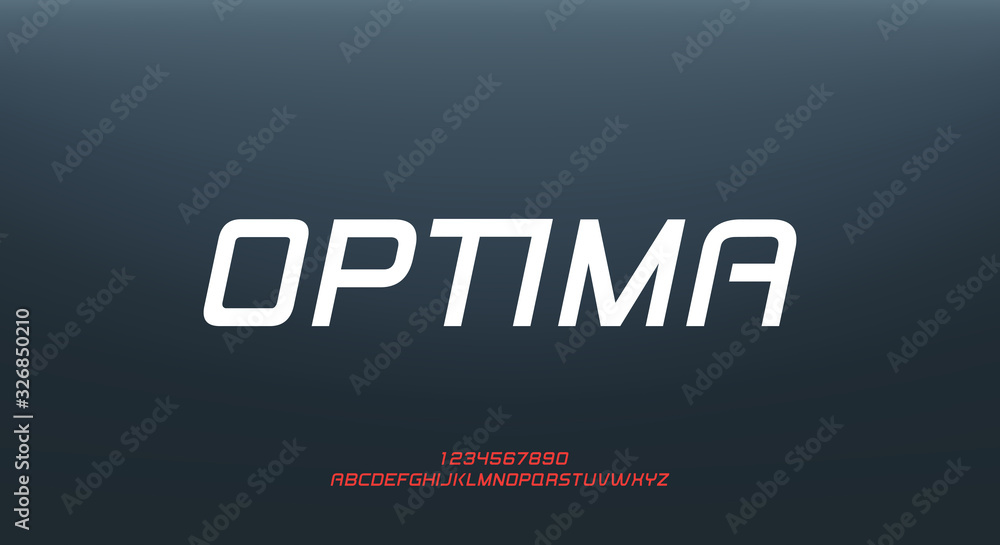 Optima, a bold modern sporty typography alphabet font. vector illustration design	