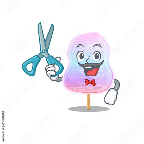 Cartoon character of Sporty Barber rainbow cotton candy design style