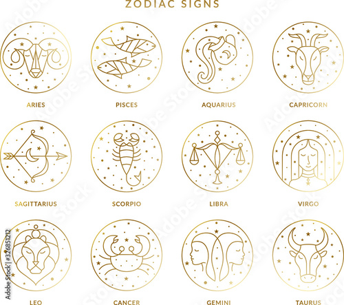 Set of Zodiac Signs and Symbols in Vector photo