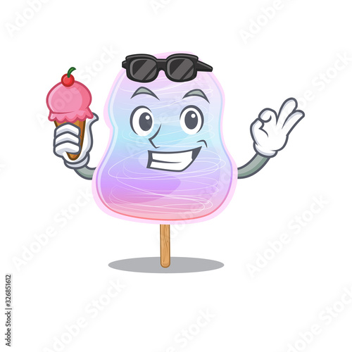 happy face rainbow cotton candy cartoon design with ice cream