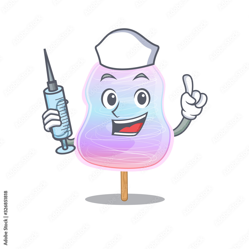 A rainbow cotton candy hospitable Nurse character with a syringe A rainbow cotton candy hospitable Nurse character with a syringe
