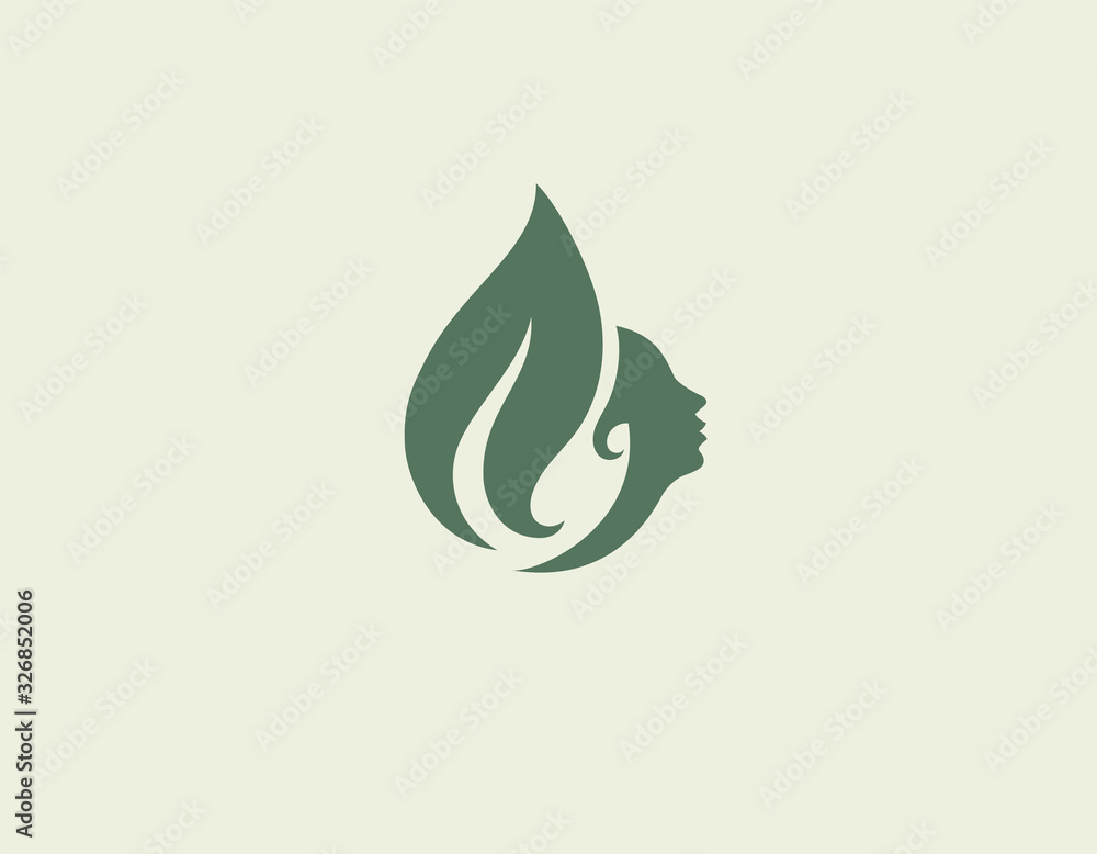 Creative logo a large leaf of a plant and a girl’s face for a beauty salon or spa for your company Creative logo a large leaf of a plant and a girl’s face for a beauty salon or spa for your company