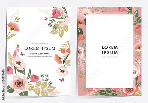  Vector illustration of a beatiful floral frame set for Wedding, anniversary, birthday and party. Design for banner, poster, card, invitation and scrapbook 