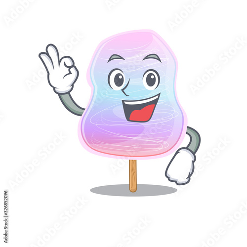 A funny picture of rainbow cotton candy making an Okay gesture