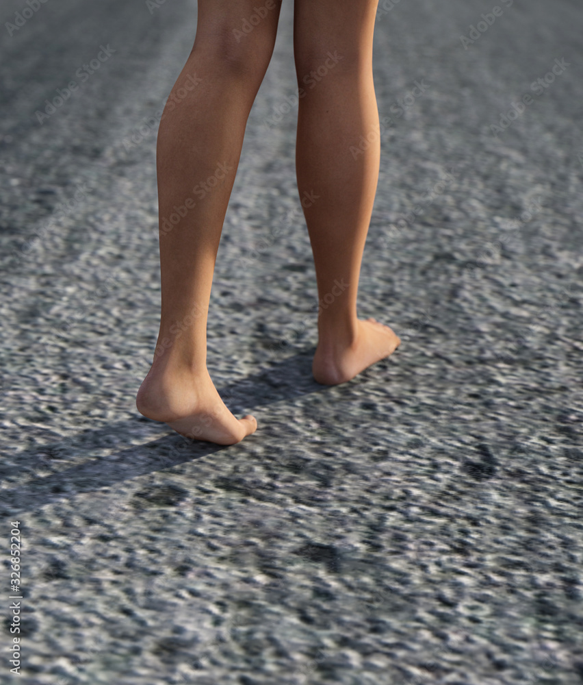 Woman walking barefoot,3d rendering Woman walking barefoot,3d rendering