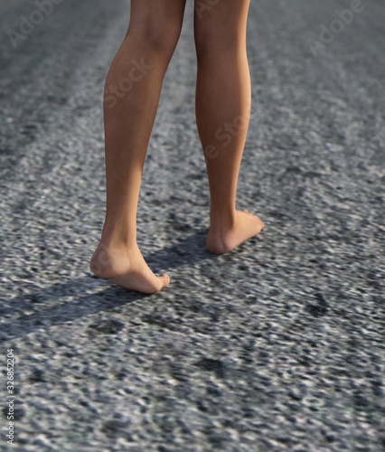 Woman walking barefoot,3d rendering