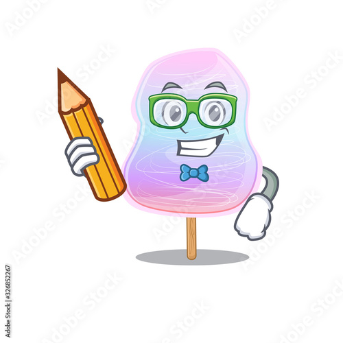 A smart Student rainbow cotton candy character holding pencil