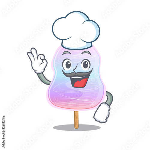 Rainbow cotton candy cartoon character working as a chef and wearing white hat