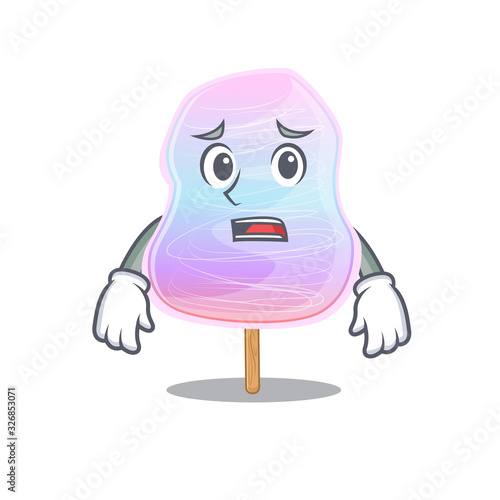 A picture of rainbow cotton candy having an afraid face