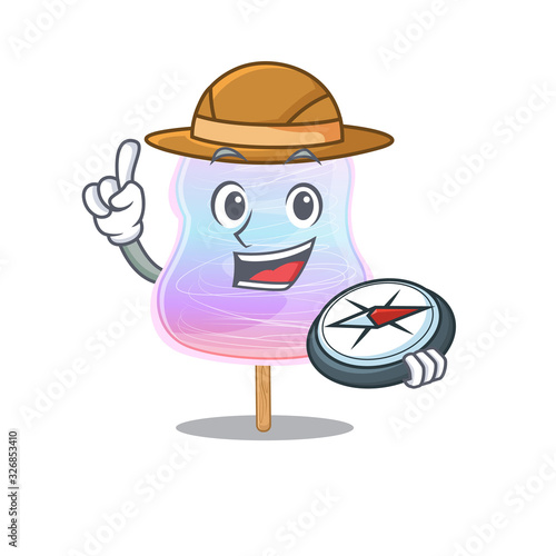 Rainbow cotton candy experienced Explorer using a compass