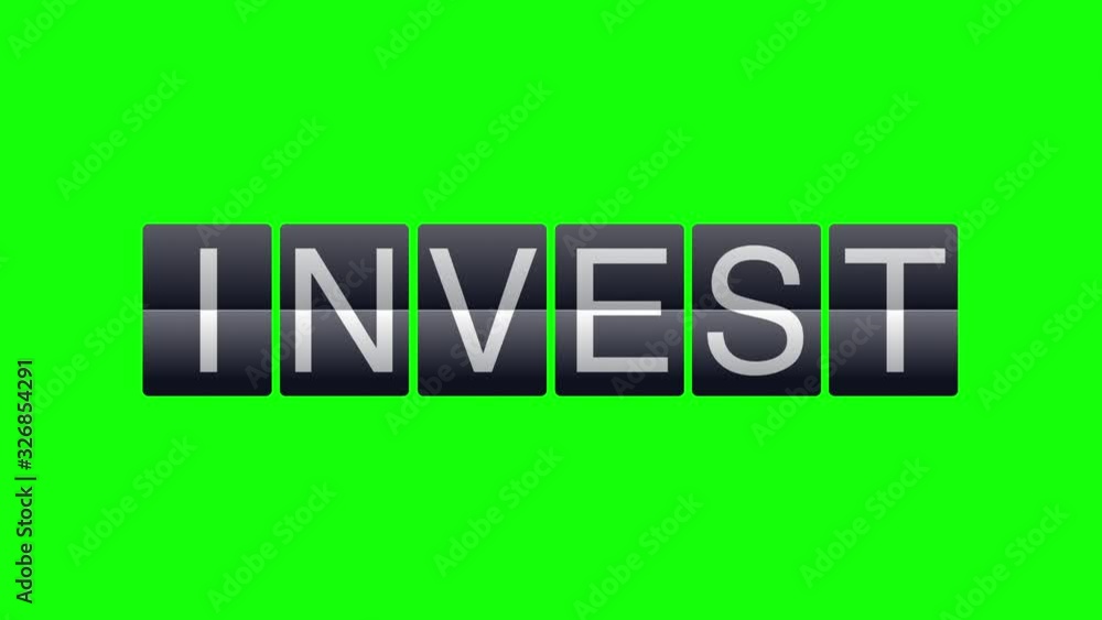 Invest word animation in split-flap or solari display board. On green background for keying and replacing Invest word animation in split-flap or solari display board. On green background for keying and replacing