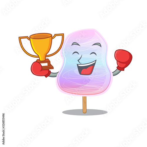 fantastic Boxing winner of rainbow cotton candy in mascot cartoon design