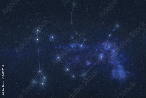 Draco and Ursa Minor Constellations in outer space. Zodiac Sign Ursa Minor and Dragon constellations. Elements of this image were furnished by NASA 