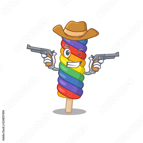 Rainbow ice cream Cowboy cartoon concept having guns