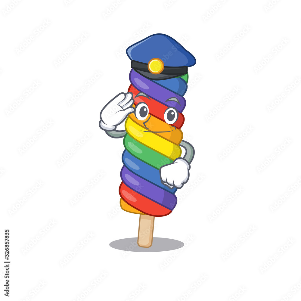 A manly rainbow ice cream Cartoon concept working as a Police officer