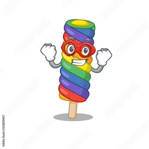A cartoon concept of rainbow ice cream performed as a Super hero