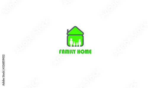 green house logo, family at home logo vector icon ilustration, happy family with home