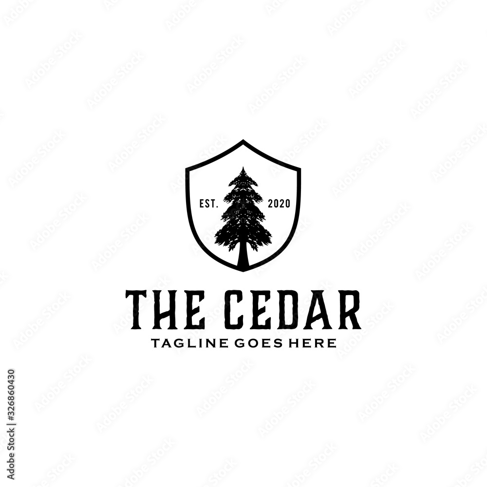 Illustration Retro Vintage Cedar tree sign logo design