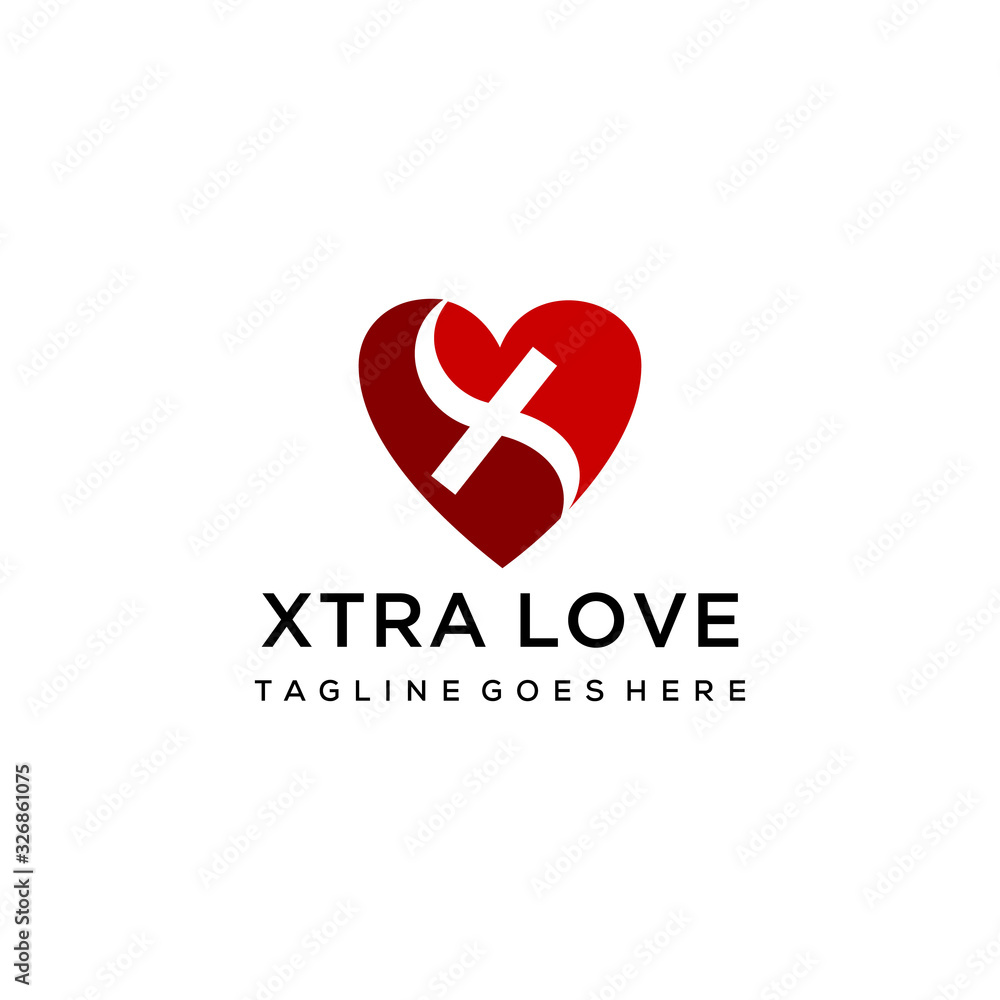 Creative modern heart Love with X sign vector logo Decorative design 