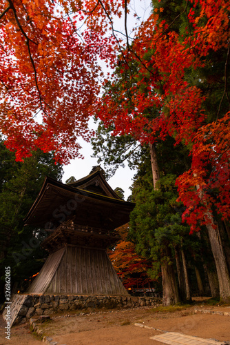 真っ赤な紅葉と寺の建物 © sigmaphoto