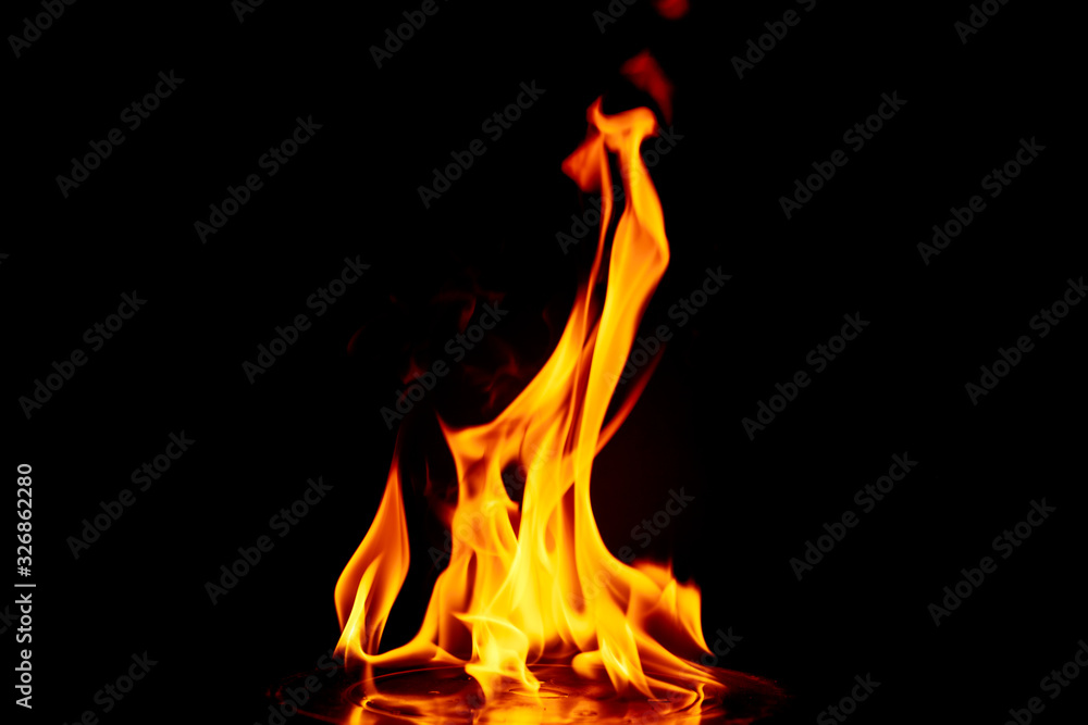 Fototapeta premium Fire flames on black background