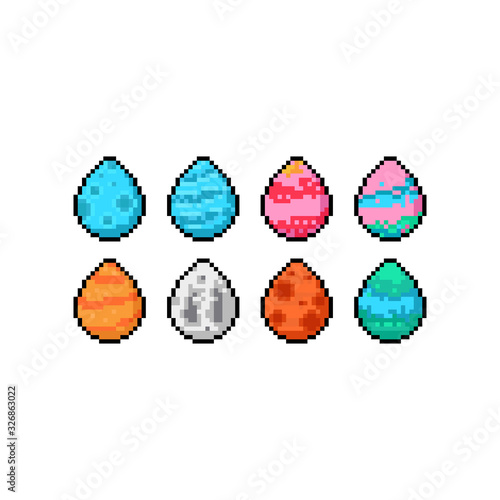 Pixel art planet egg icon set.