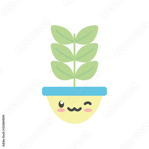 Isolated kawaii plant inside pot flat style icon vector design