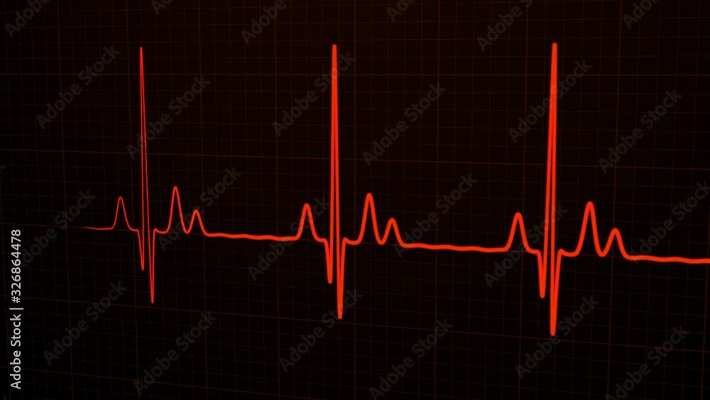 Loopable Red 3D EKG/ECG cardiogram oscilloscope monitor heartbeat line