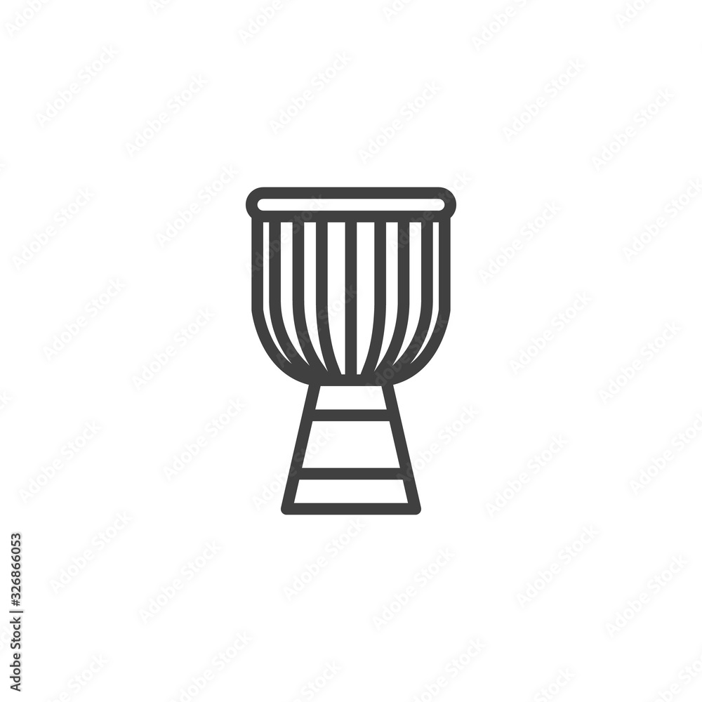 Djembe drum line icon. linear style sign for mobile concept and web design. African musical instrument, djembe outline vector icon. Symbol, logo illustration. Vector graphics Djembe drum line icon. linear style sign for mobile concept and web design. African musical instrument, djembe outline vector icon. Symbol, logo illustration. Vector graphics