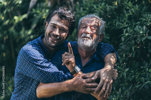 The happy father and son gr...